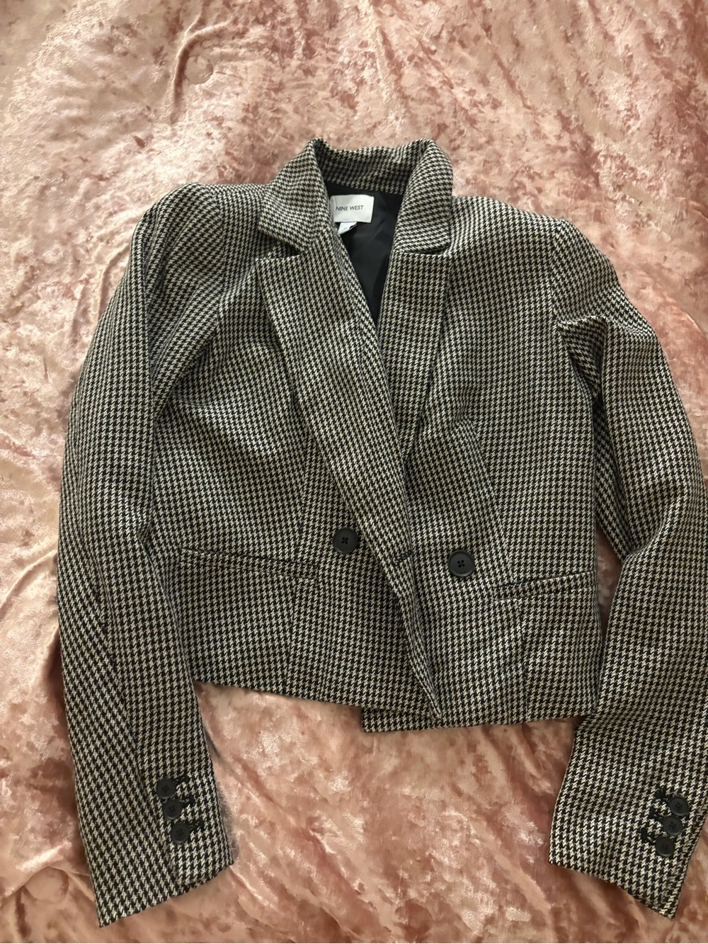 Nine West Black and White Houndstooth Cropped Blazer